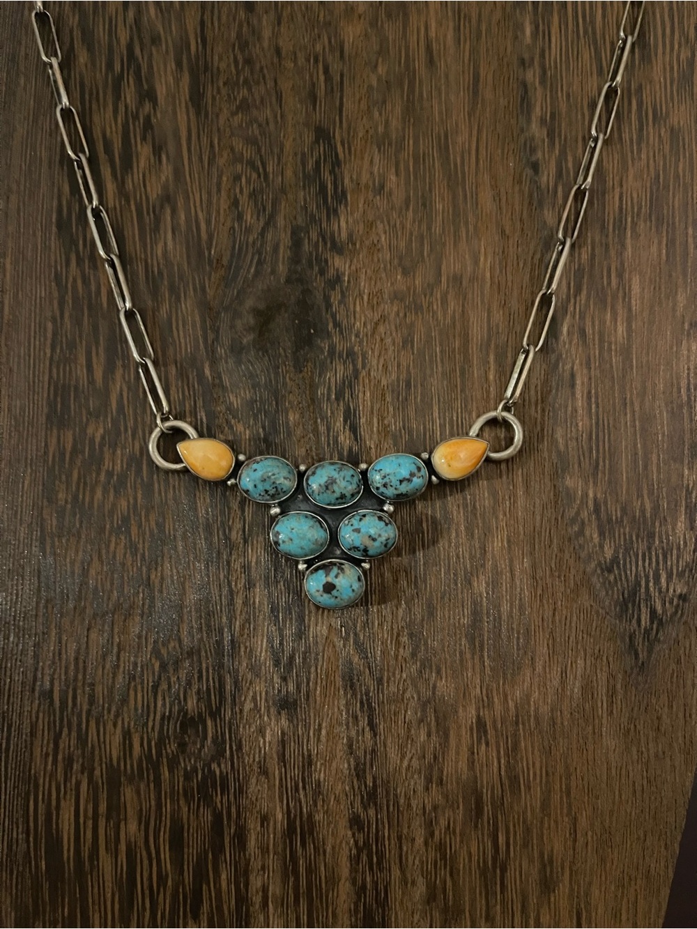 Turquoise and Orange Spiny Longhorn Necklace